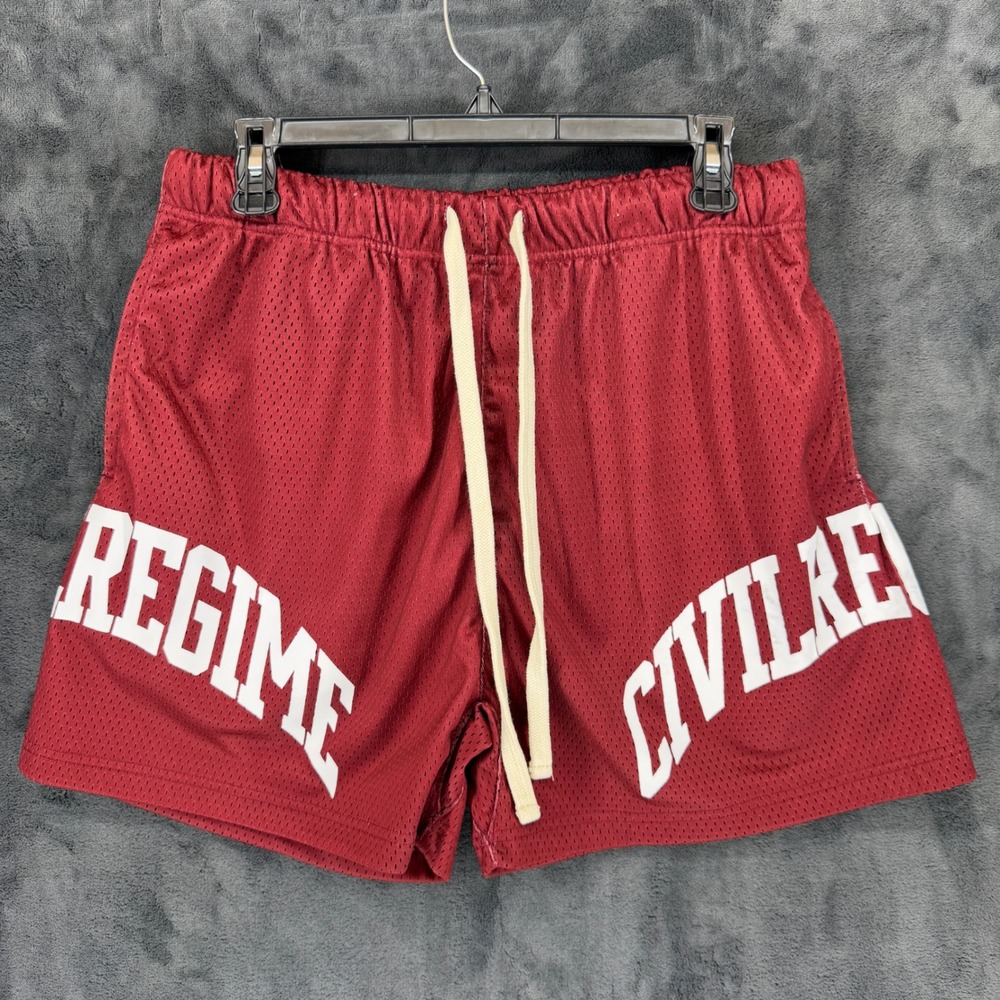 Civil Regime Mens Mesh Basketball Shorts Burgundy Red Graphic Logo Size Medium‎